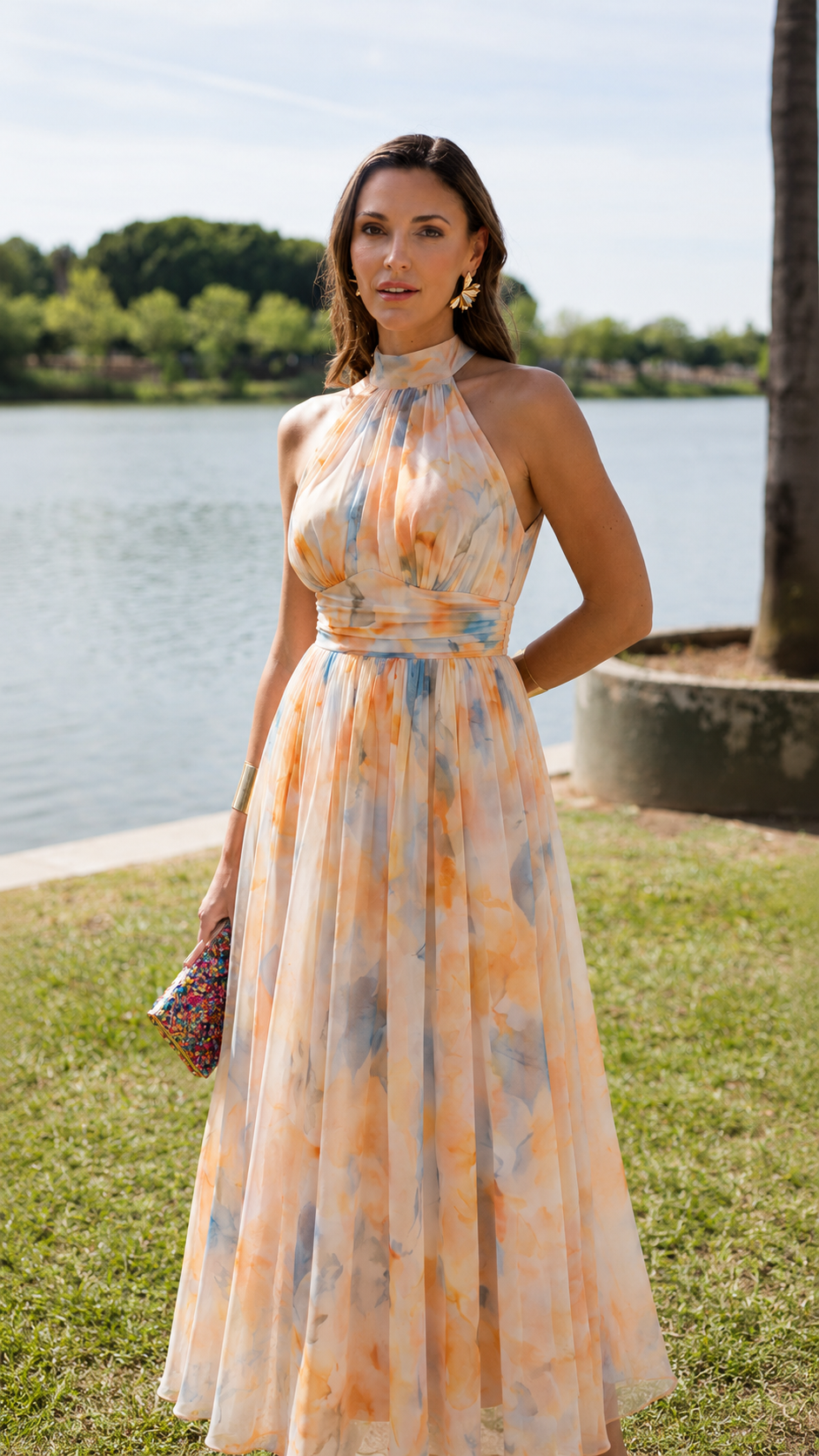 Sonia fitted high-neck midi dress