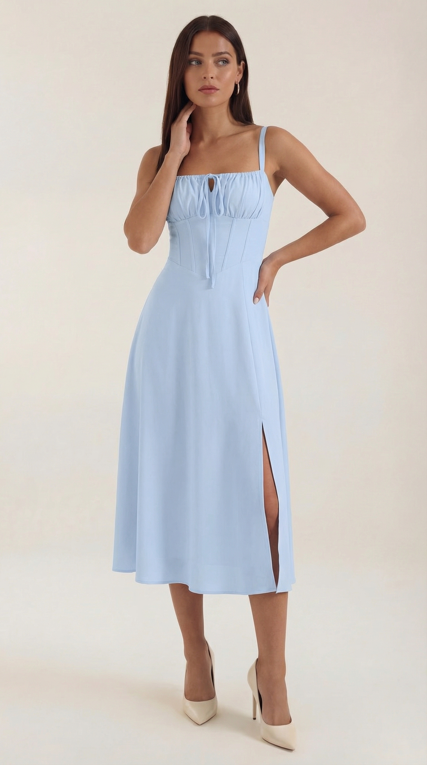 jade lace midi dress Women's Jade A-line Round Neck Mesh Sheer Midi Dress XS/S/M/L/XL Beige MEAN BLVD, XS / Beige